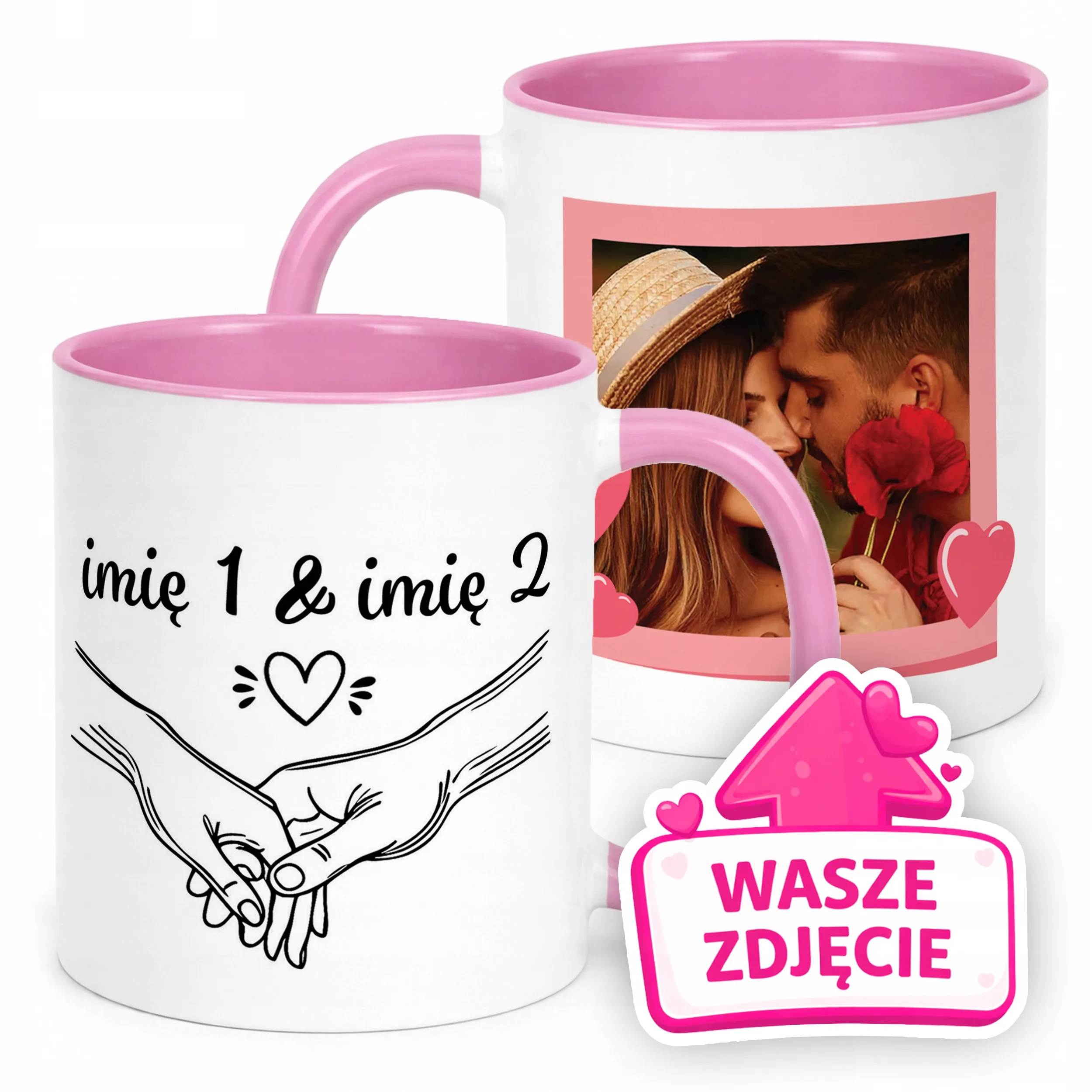 Kubek Różowy Z Własnym Zdjęciem Imionami Serce Walentynki Prezent