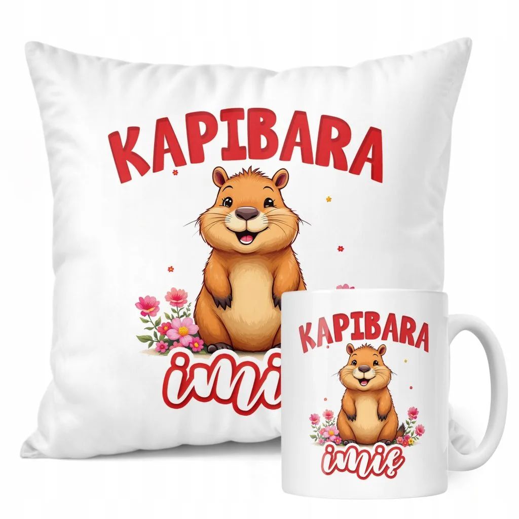 Zestaw personalizowany Kubek + Poduszka Kapibara Capybara Zwierzak Prezent