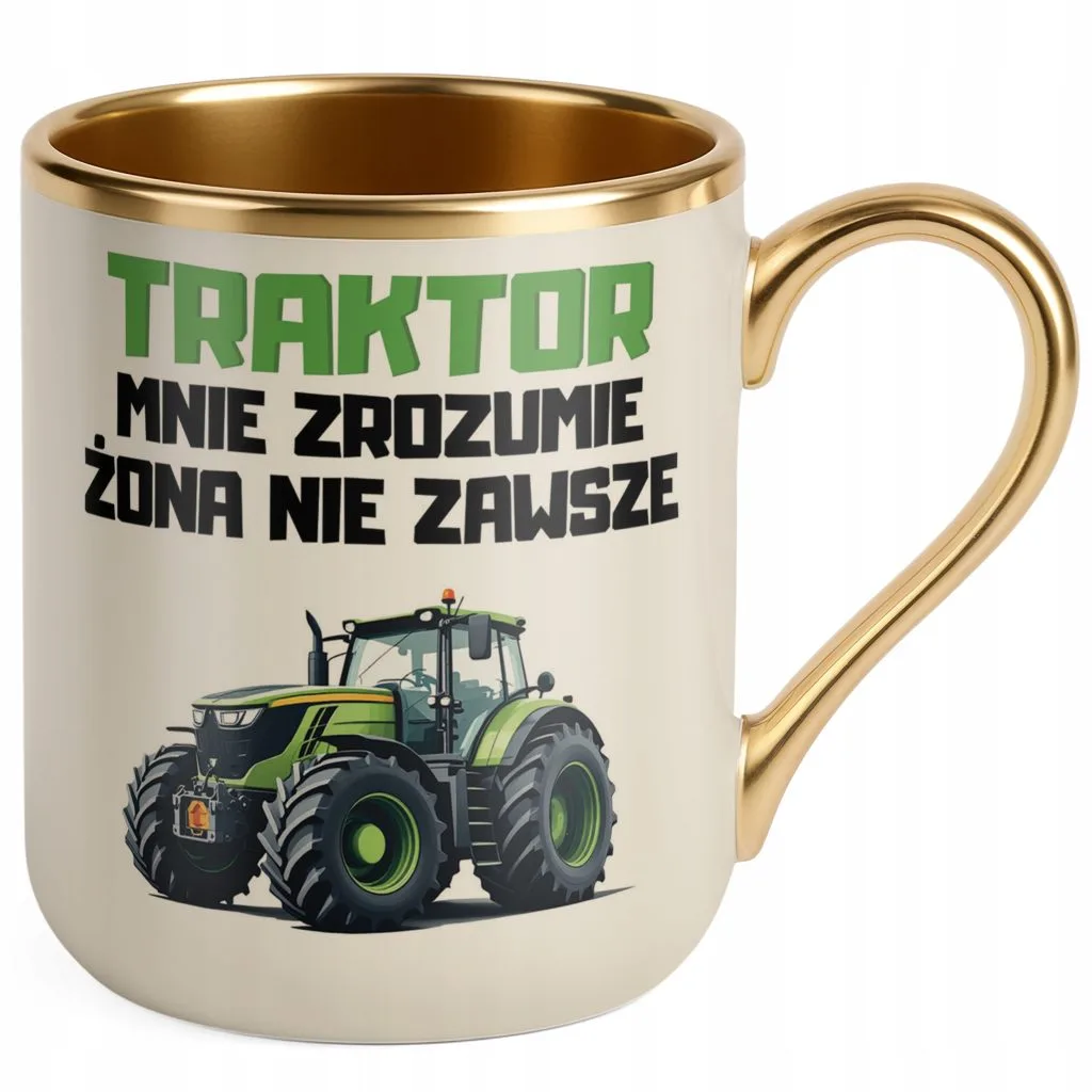 Kubek Premium Złoty Ecru Rolnik Dla Rolnika Traktor Zabawny Prezent