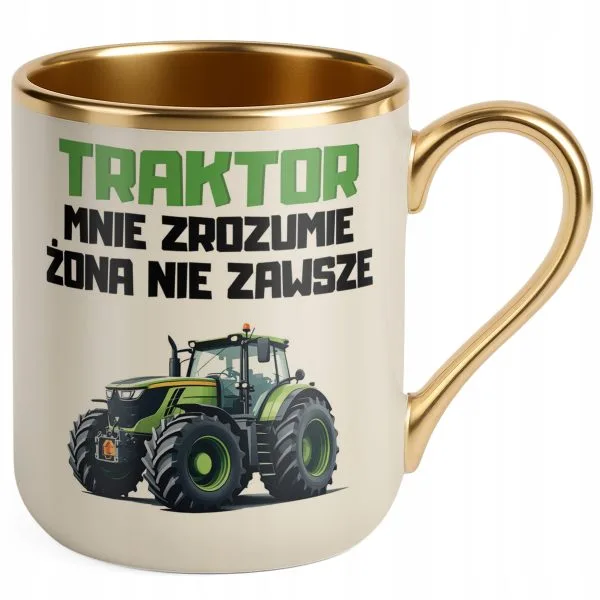 Kubek Premium Złoty Ecru Rolnik Dla Rolnika Traktor Zabawny Prezent