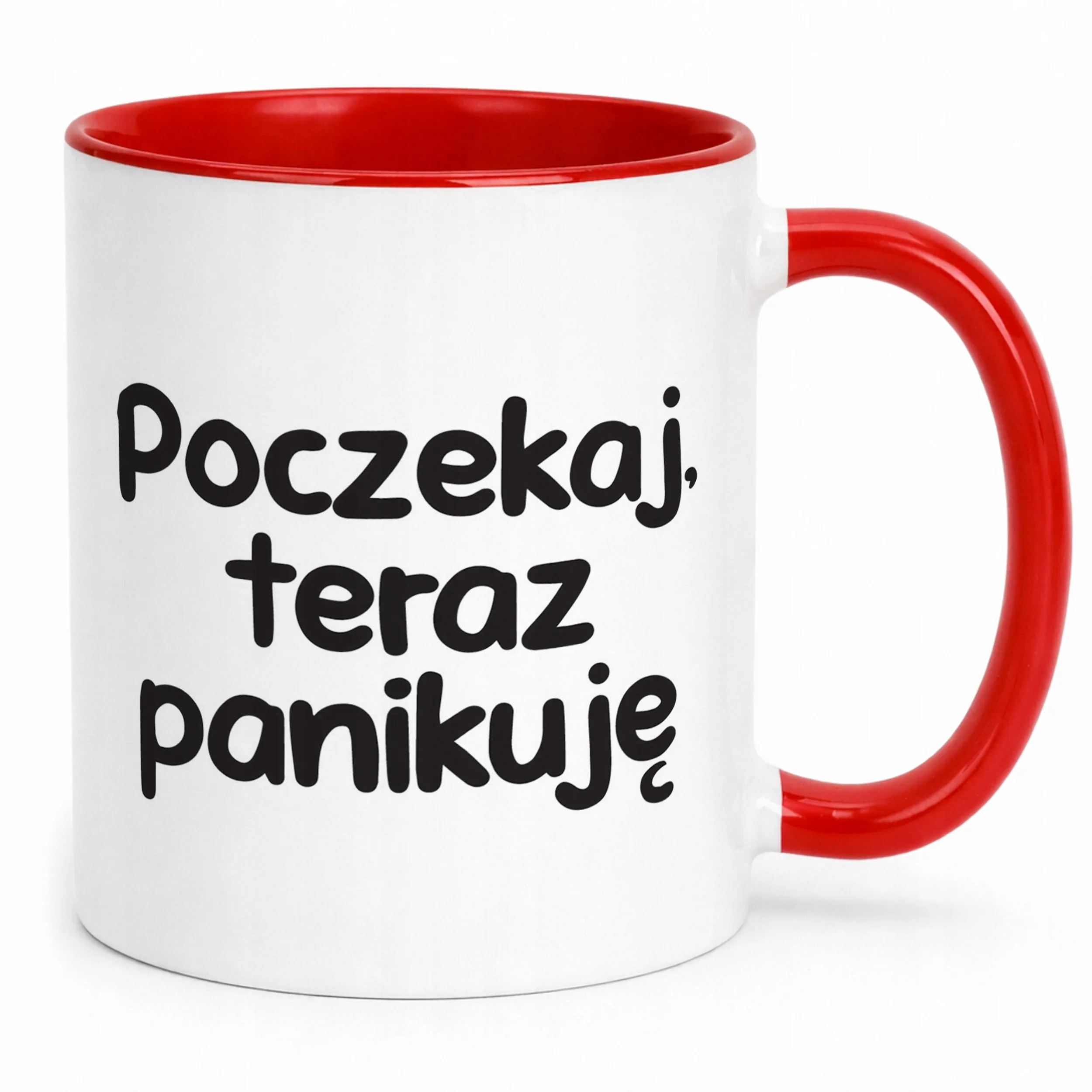 Kubek Czerwony Poczekaj Teraz Panikuję Śmieszny Zabawny Prezent