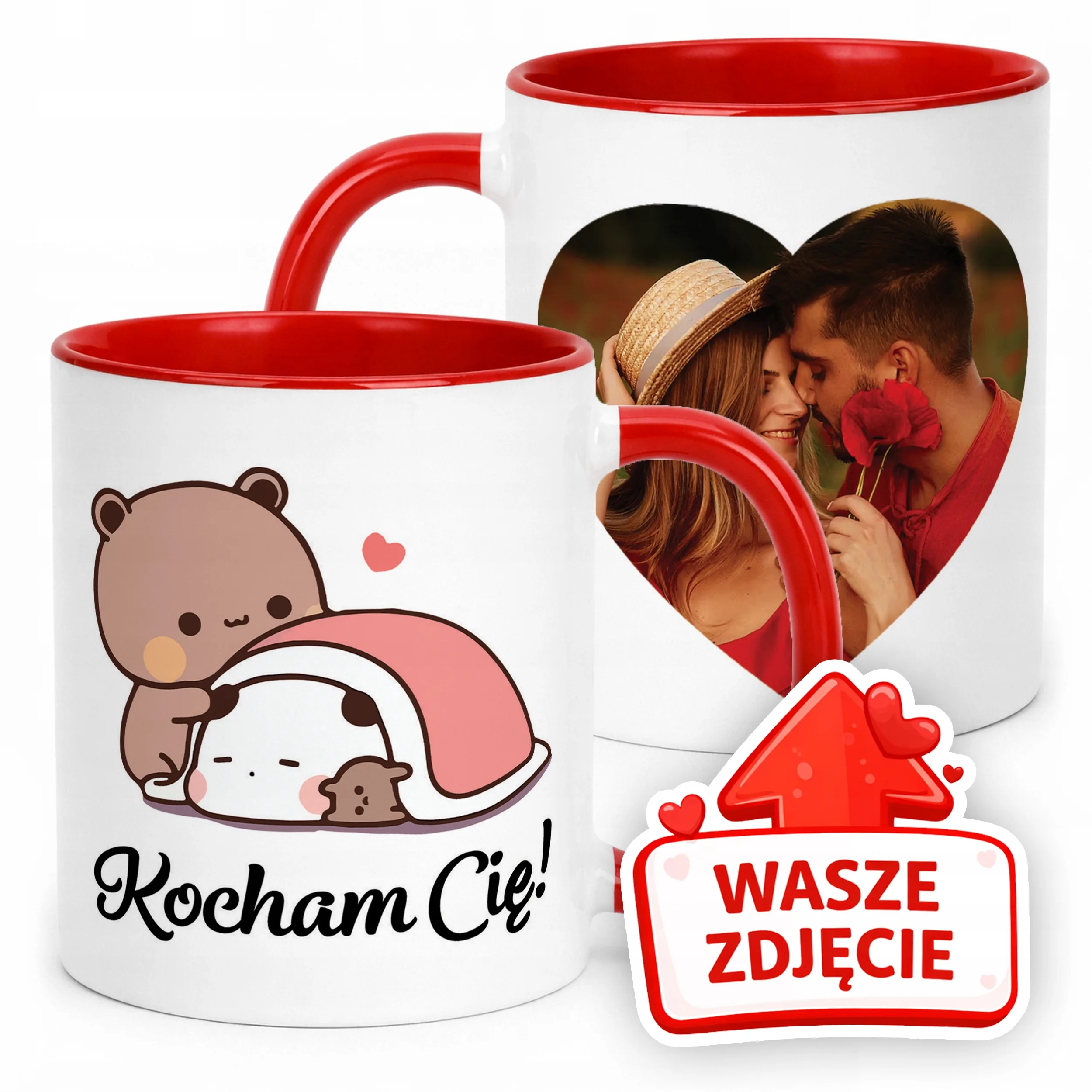 Kubek Czerwony Z Własnym Zdjęciem Serce Walentynki Prezent Upominek