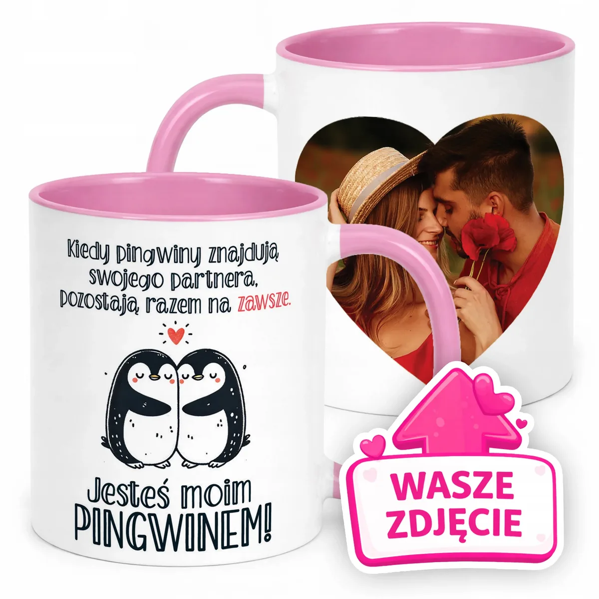 Kubek Różowy Z Własnym Zdjęciem Serce Walentynki Prezent Upominek
