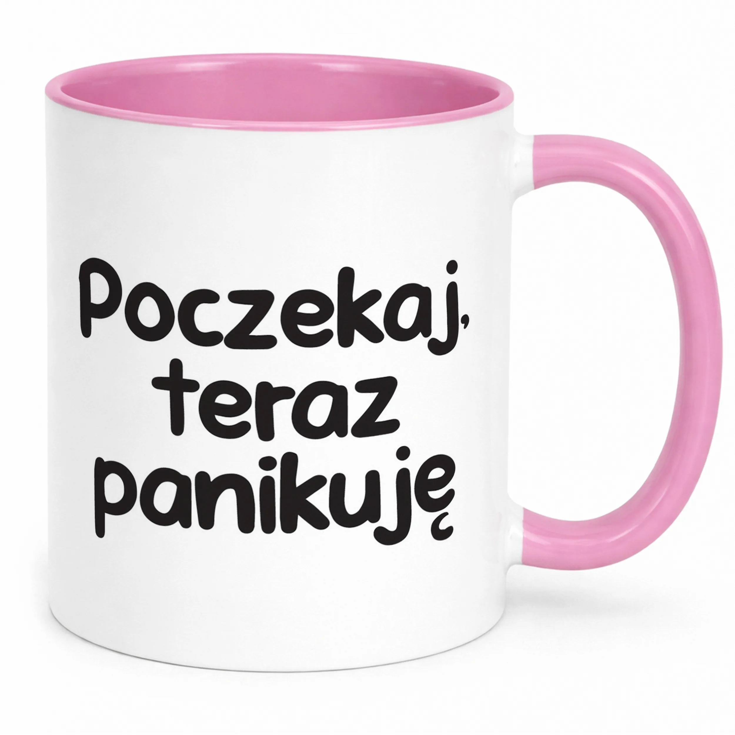 Kubek Różowy Poczekaj Teraz Panikuję Śmieszny Zabawny Prezent