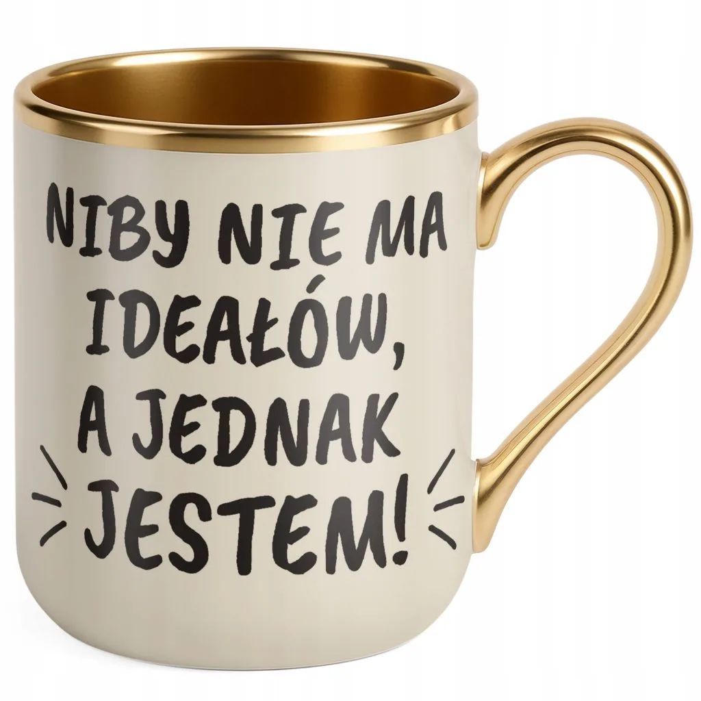 Kubek Premium Złoty Ecru Niby Nie Ma Ideałów A Jednak Jestem Prezent