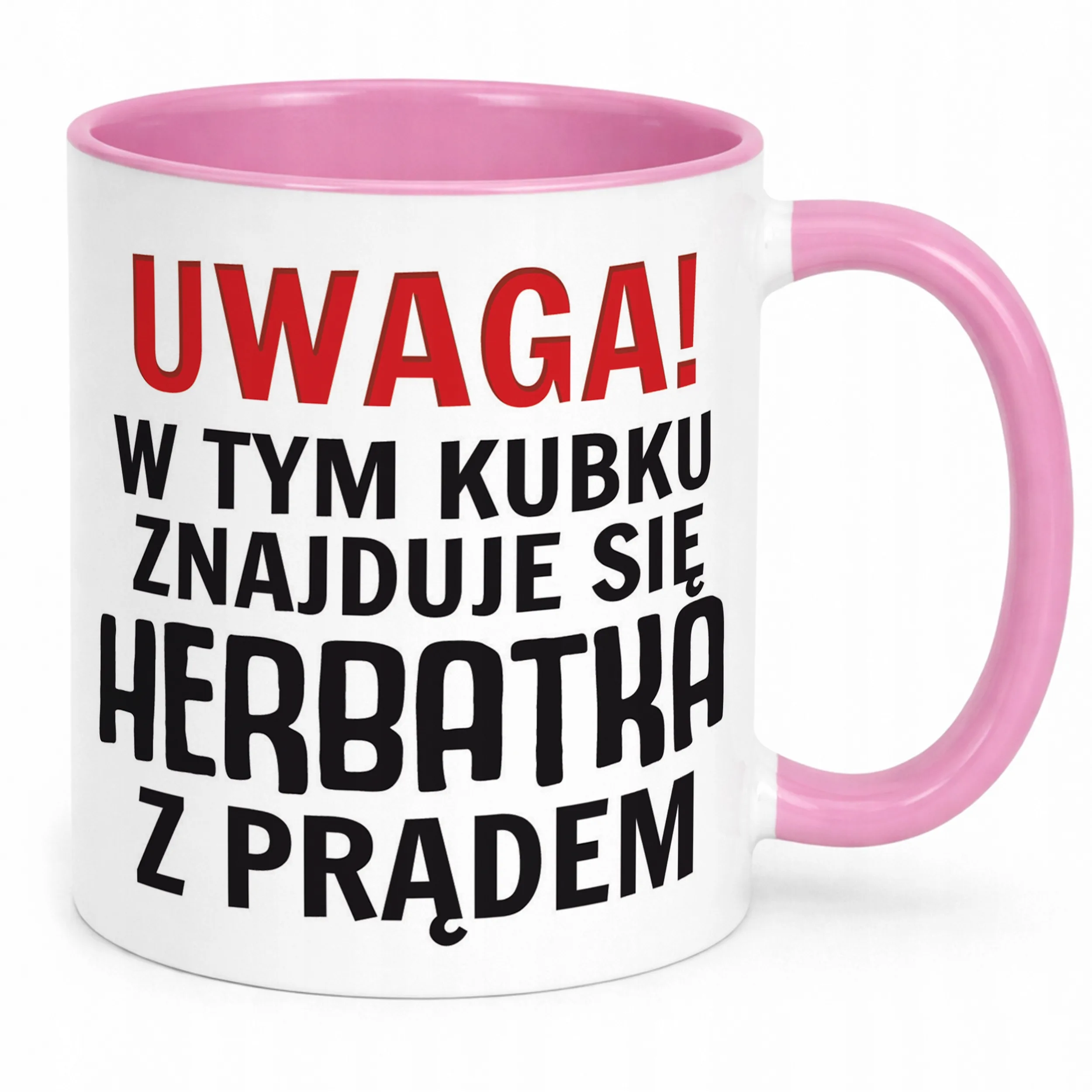 Kubek Różowy Uwaga Herbata Z Prądem Zabawny Prezent Upominek