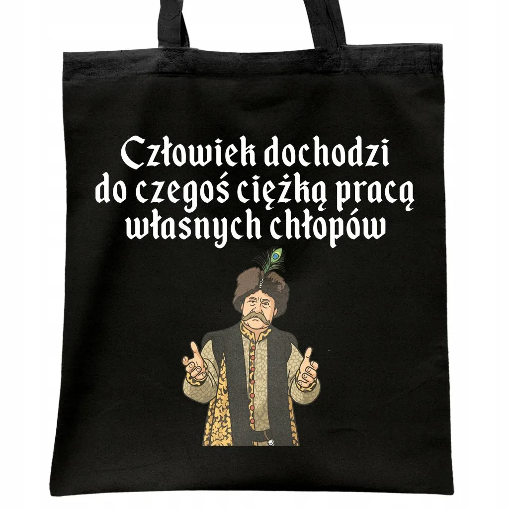 Torba bawełniana czarna na zakupy 1670 Człowiek Dochodzi Do Czegoś