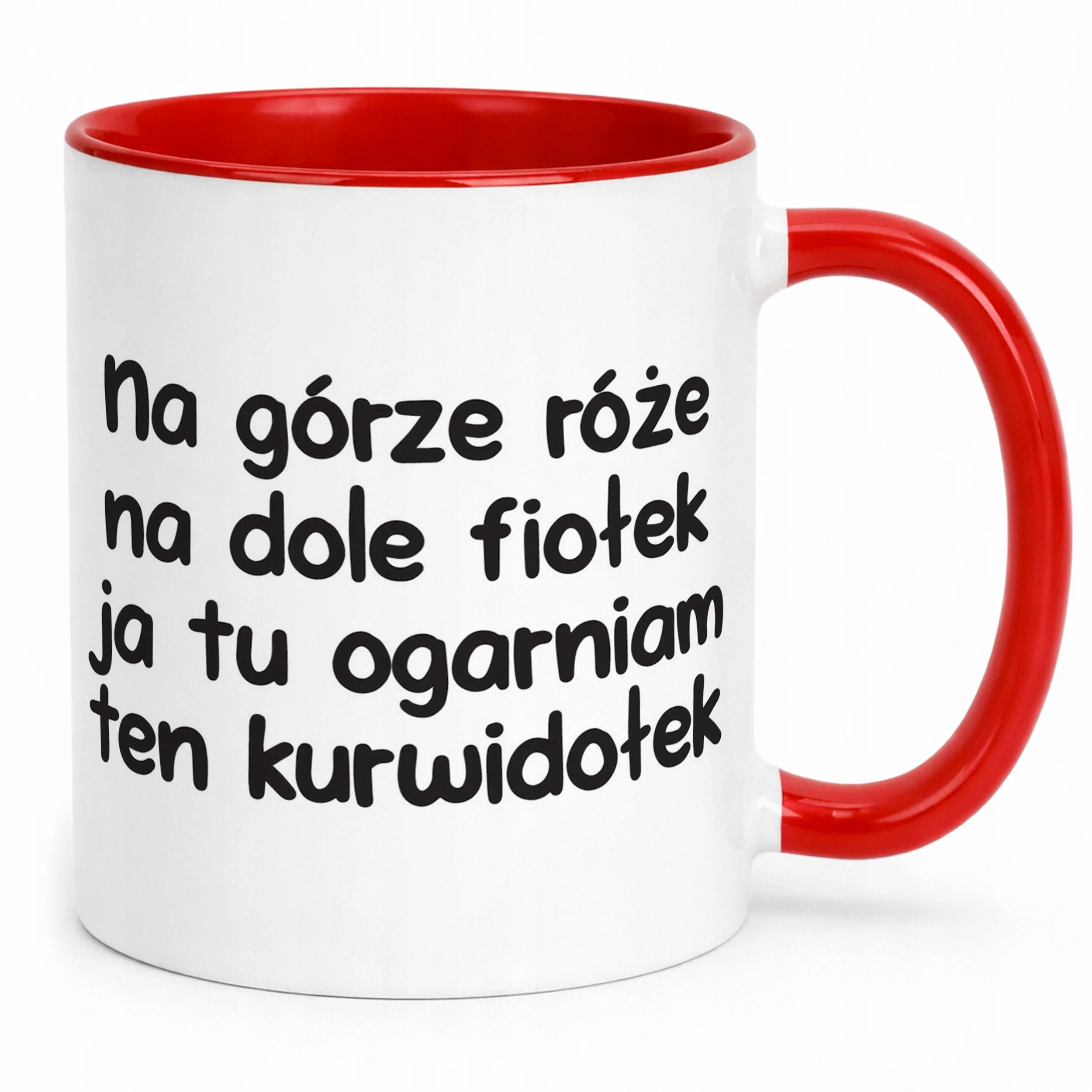 Kubek Czerwony Na Górze Róże Na Dole Fiołek Śmieszny Zabawny Prezent