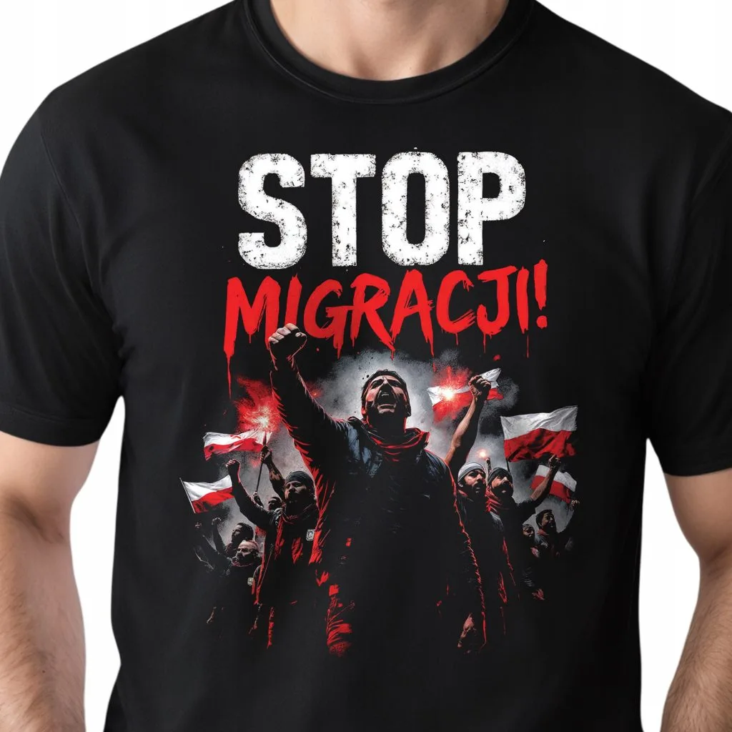 Koszulka czarna męska Ruch Obrony Granic Stop Migracji Patriotyczna r. 3XL