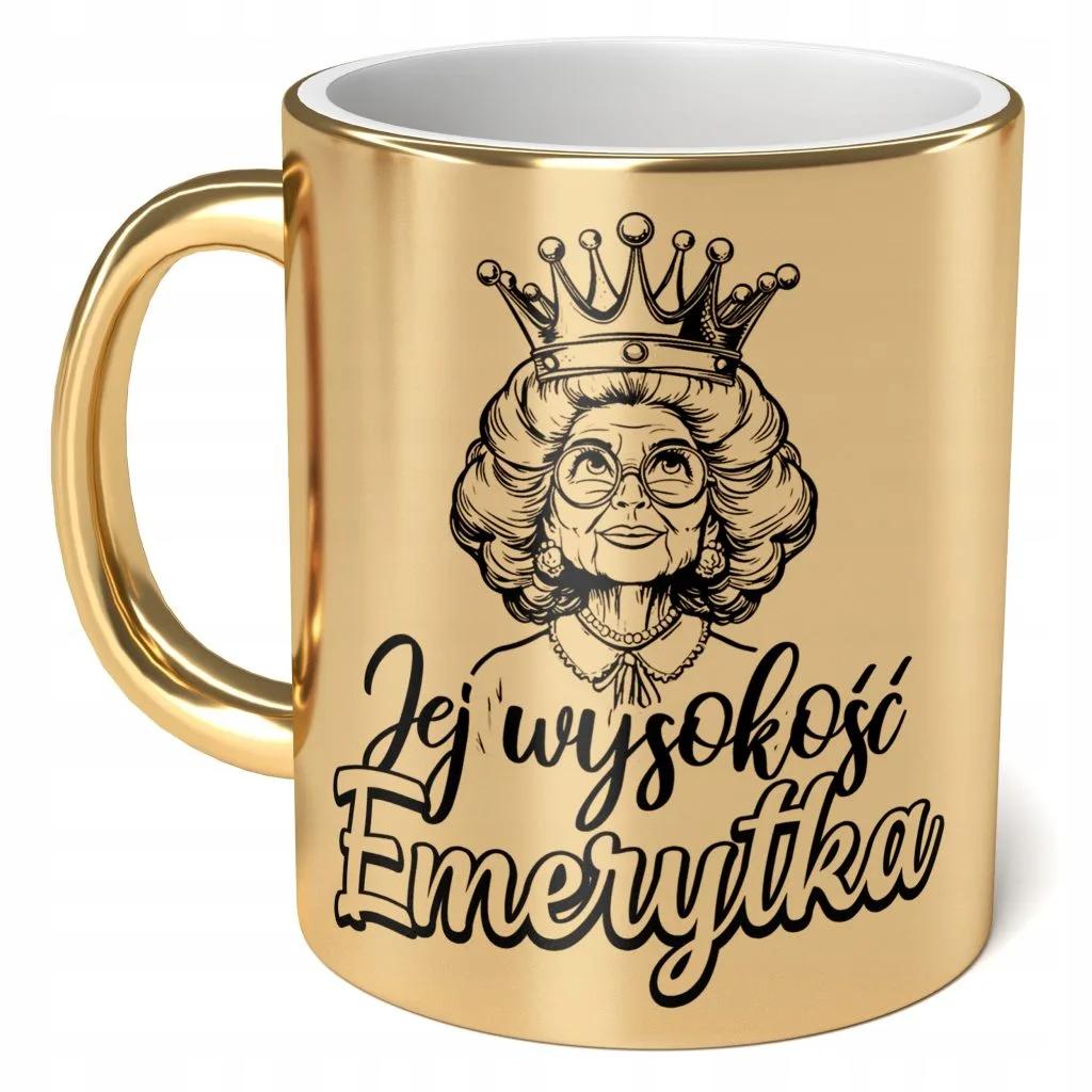 Kubek Złoty ceramiczny 330 ml Dla Emerytki Z Okazji Emerytury Prezent