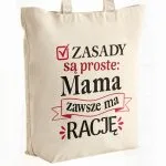 Torba bawełniana premium na zakupy Dzień Matki Prezent Zasady Są Proste