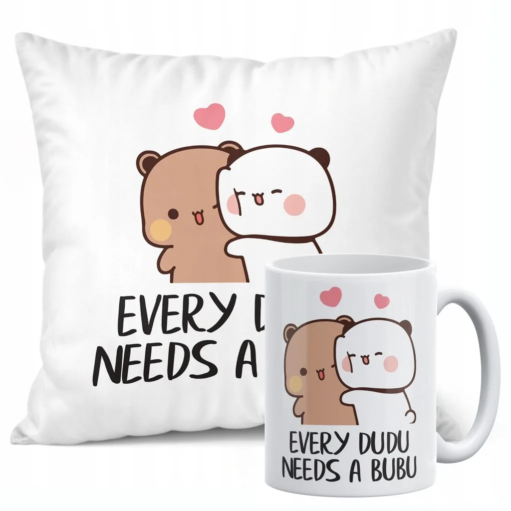 Zestaw Kubek + Poduszka 38×38 cm Walentynki Bubu i Dudu Dla Pary Prezent