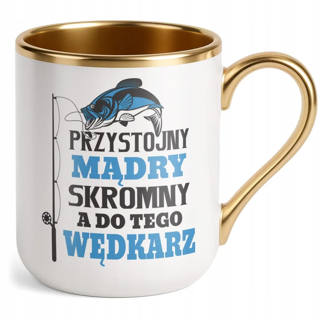 Kubek Premium Złoty Dla Wędkarza Wędkowanie Ryby Zabawny Prezent