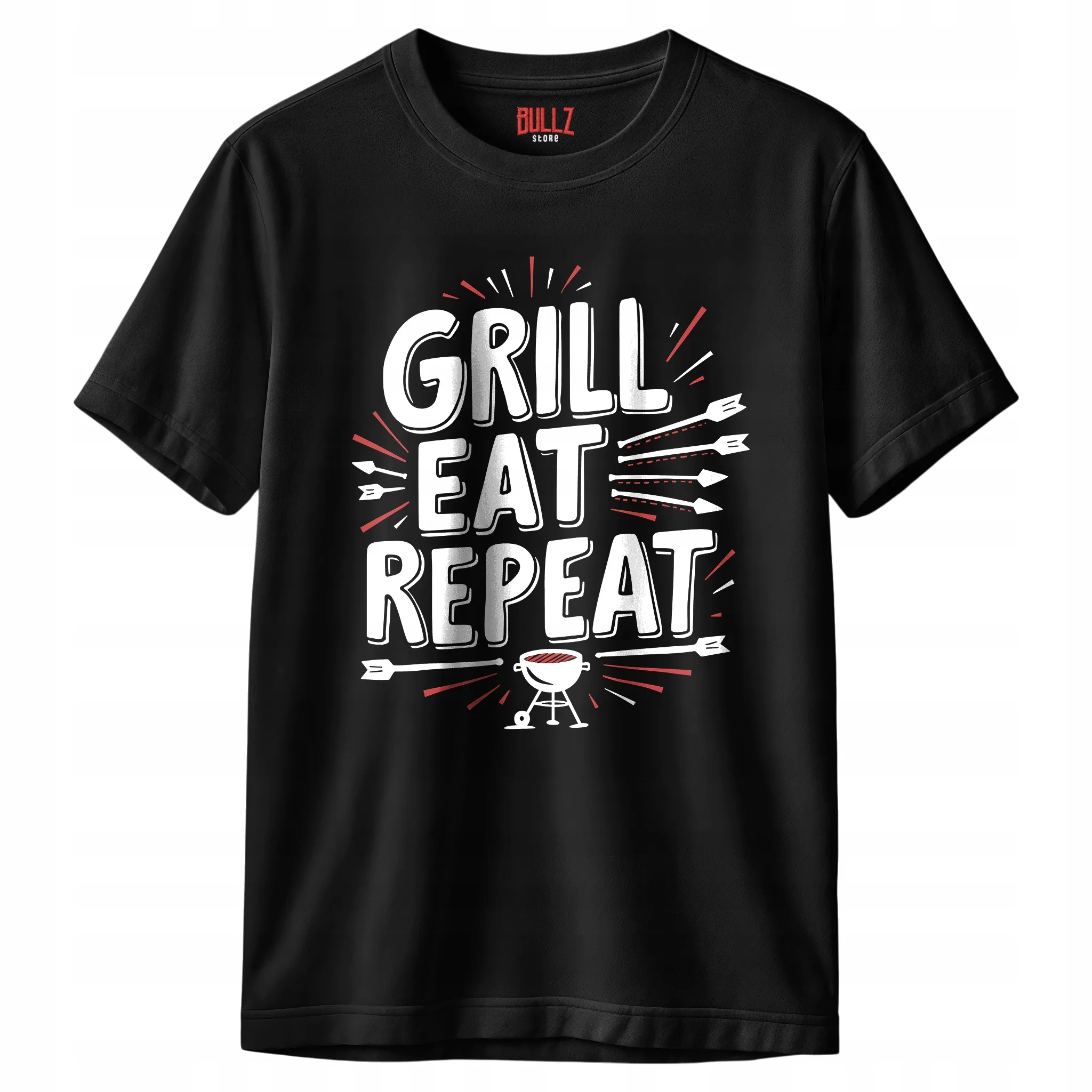 Koszulka czarna męska Grill Eat Repeat Zabawny Prezent r. 3XL