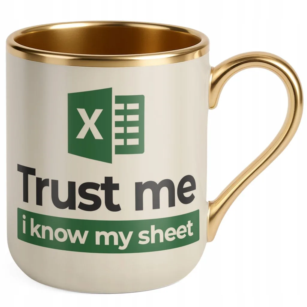 Kubek Premium Złoty Ecru Trust Me I Know My Sheet Excel Zabawny Prezent