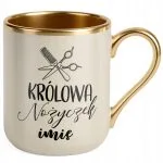 Kubek Premium Złoty Ecru Personalizowany Królowa Nożyczek Dla Fryzjerki