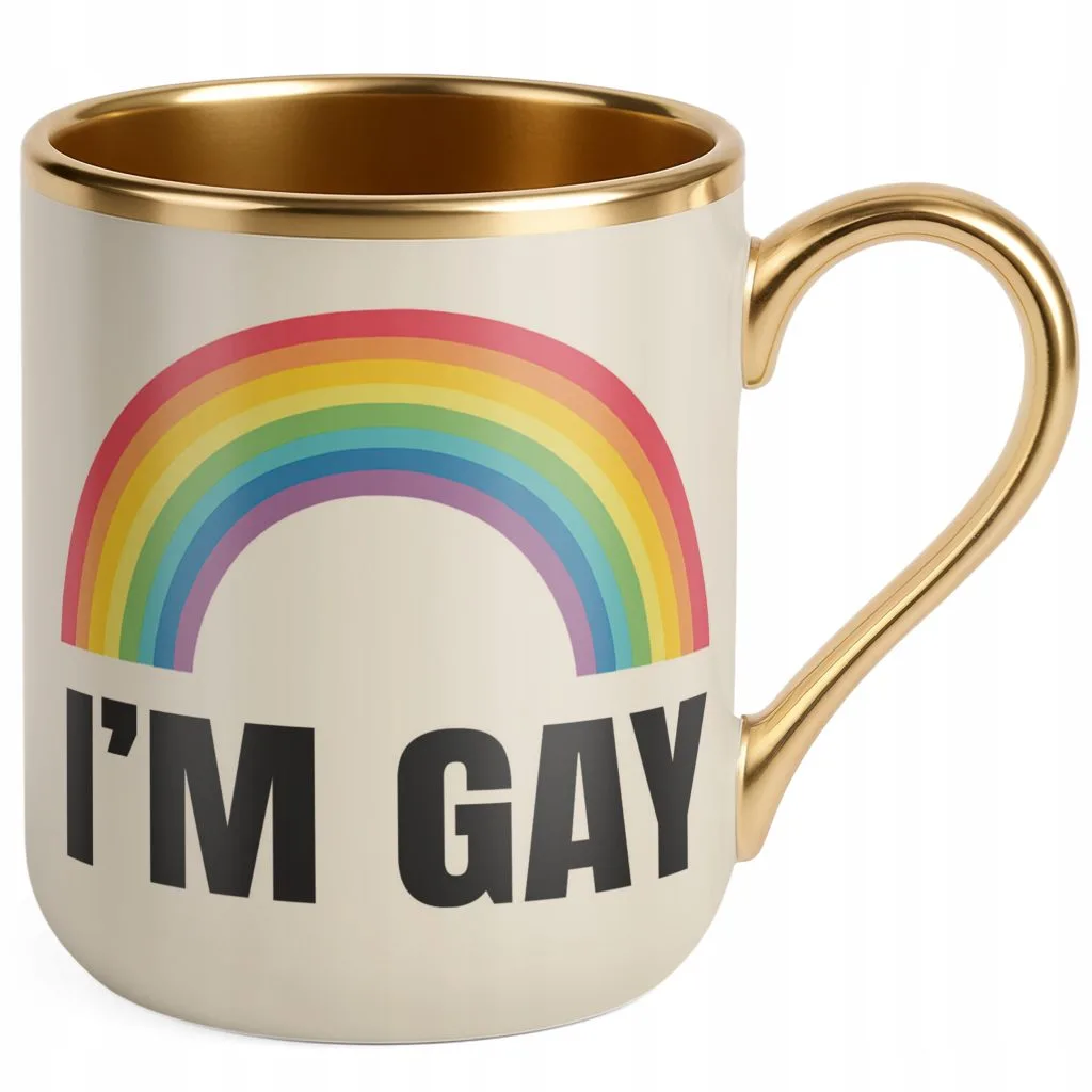 Kubek Premium Złoty Ecru I’M GAY Tęcza LGBT Jestem Gejem Prezent