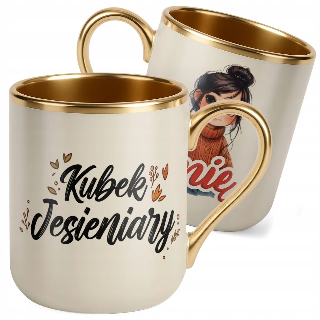 Kubek Premium Złoty Ecru Personalizowany Jesienny Jesieniara Prezent