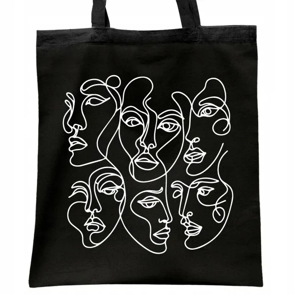 Torba bawełniana czarna na zakupy Twarze One Line Art Sztuka