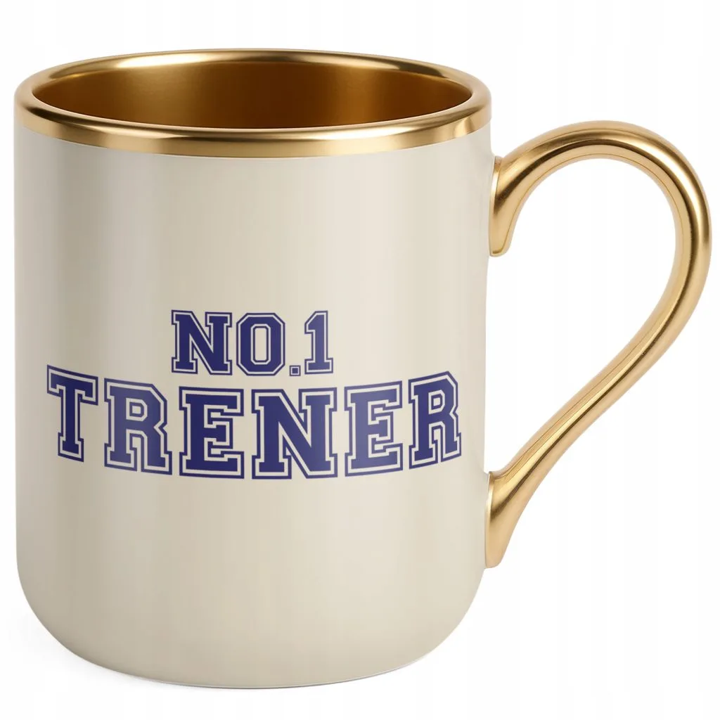 Kubek Premium Złoty Ecru Trener No.1 Sport Prezent Najlepszy Trener
