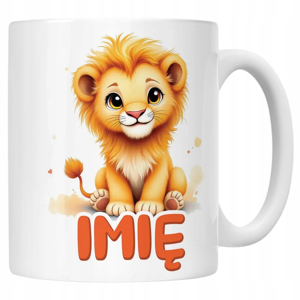Kubek ceramiczny personalizowany Lew Zwierzak Słodki Dla Dzieci