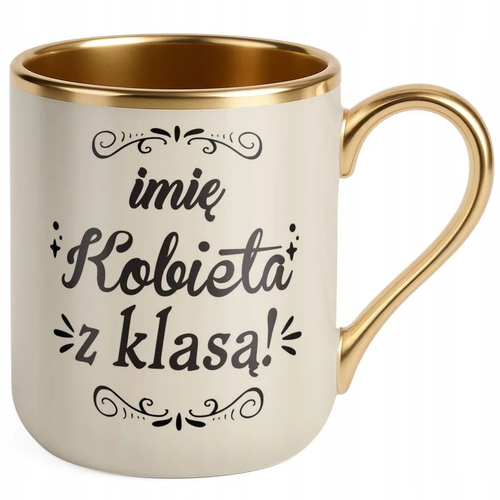 Kubek Premium Złoty Ecru Personalizowany Dzień Kobiet Zabawny