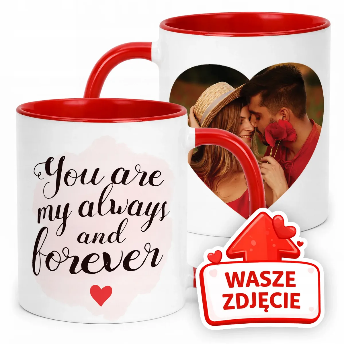 Kubek Czerwony Z Własnym Zdjęciem Serce Walentynki Prezent Upominek