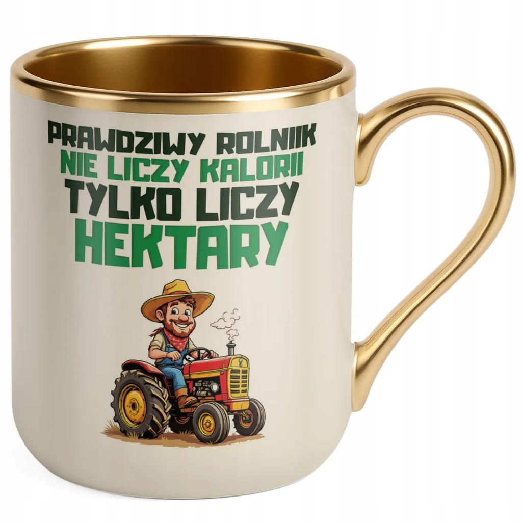 Kubek Premium Złoty Ecru Rolnik Dla Rolnika Traktor Zabawny Prezent