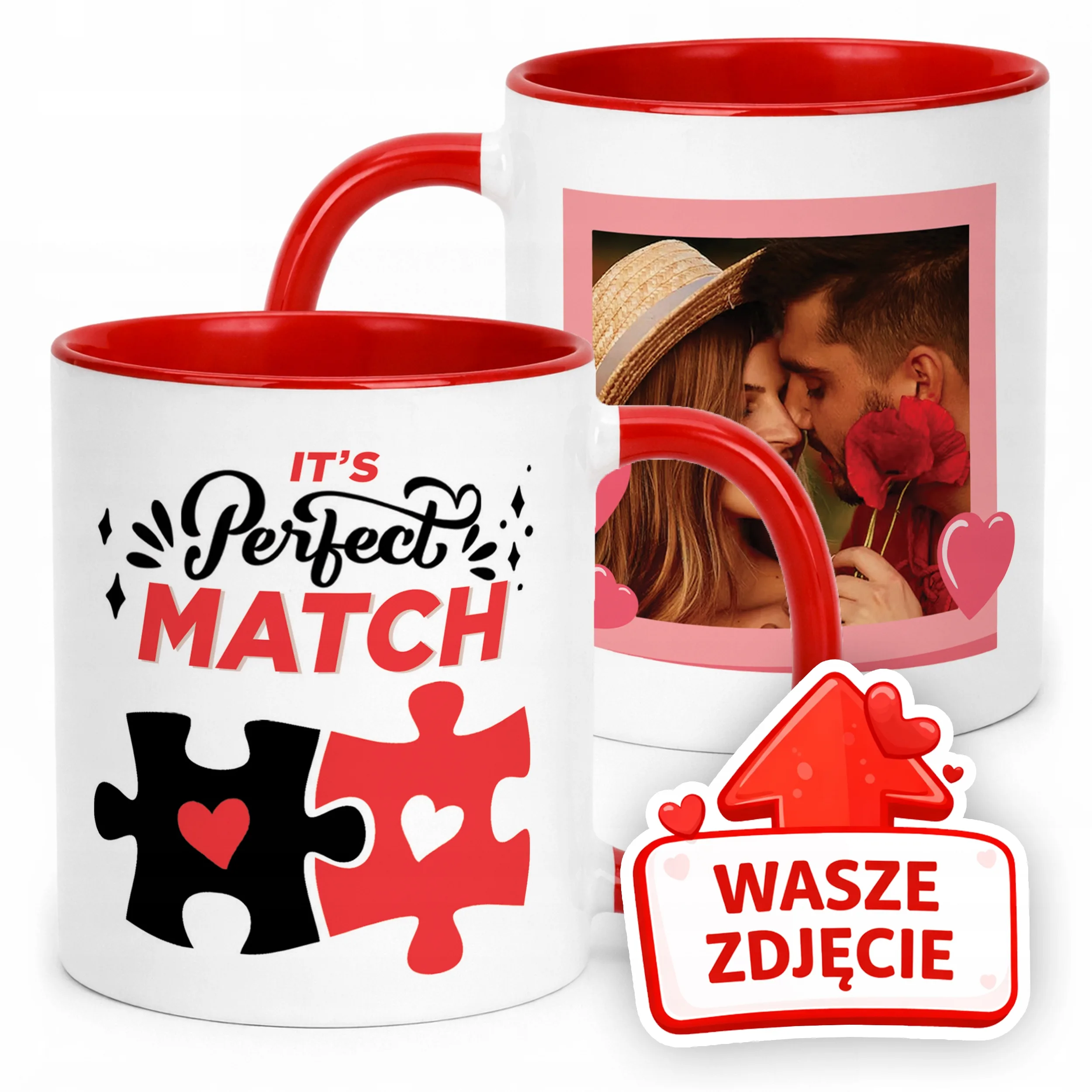 Kubek Czerwony Z Własnym Zdjęciem Serce Walentynki Prezent Upominek