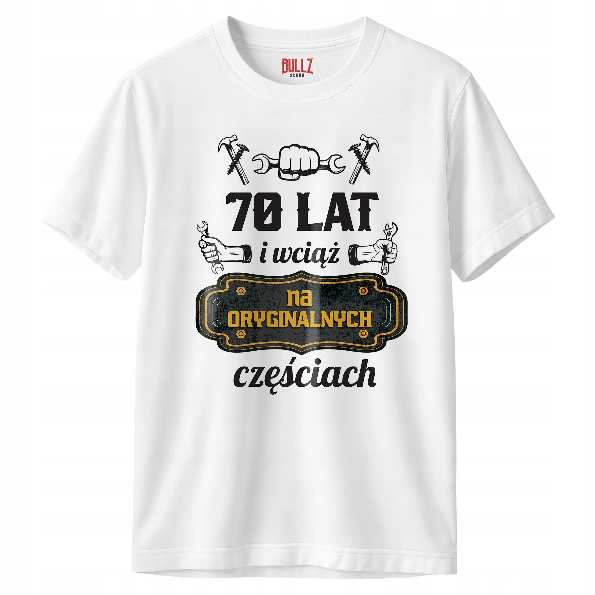 Koszulka biała męska 70 Urodziny Wciąż Na Oryginalnych Częściach r. 3XL