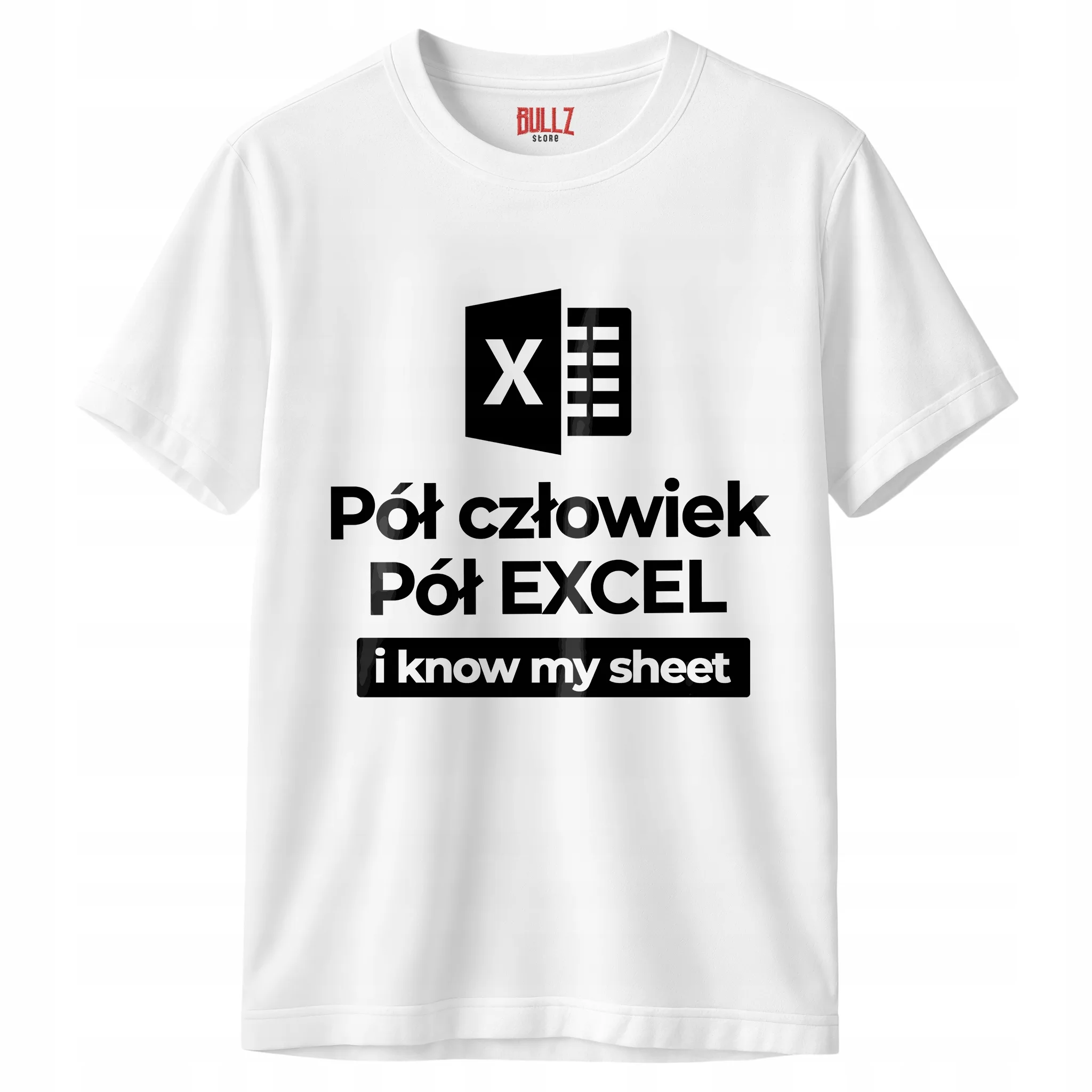 Koszulka biała męska Pół Człowiek Pół Excel Zabawny Prezent