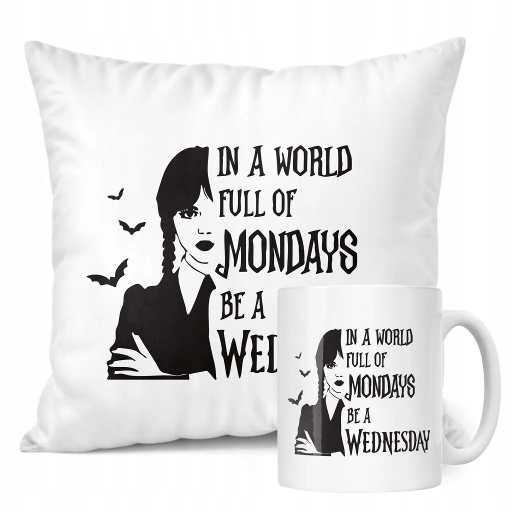 Zestaw Kubek + Poduszka Nevermore Wednesday Addams Dla Fanów Prezent