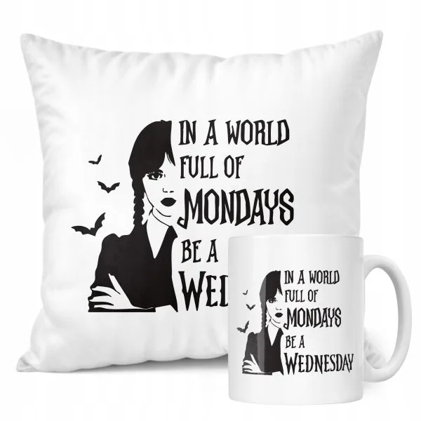 Zestaw Kubek + Poduszka Nevermore Wednesday Addams Dla Fanów Prezent