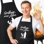 Bawełniany Czarny Fartuch Kuchenny Grilluję Więc Jestem Z Nadrukiem