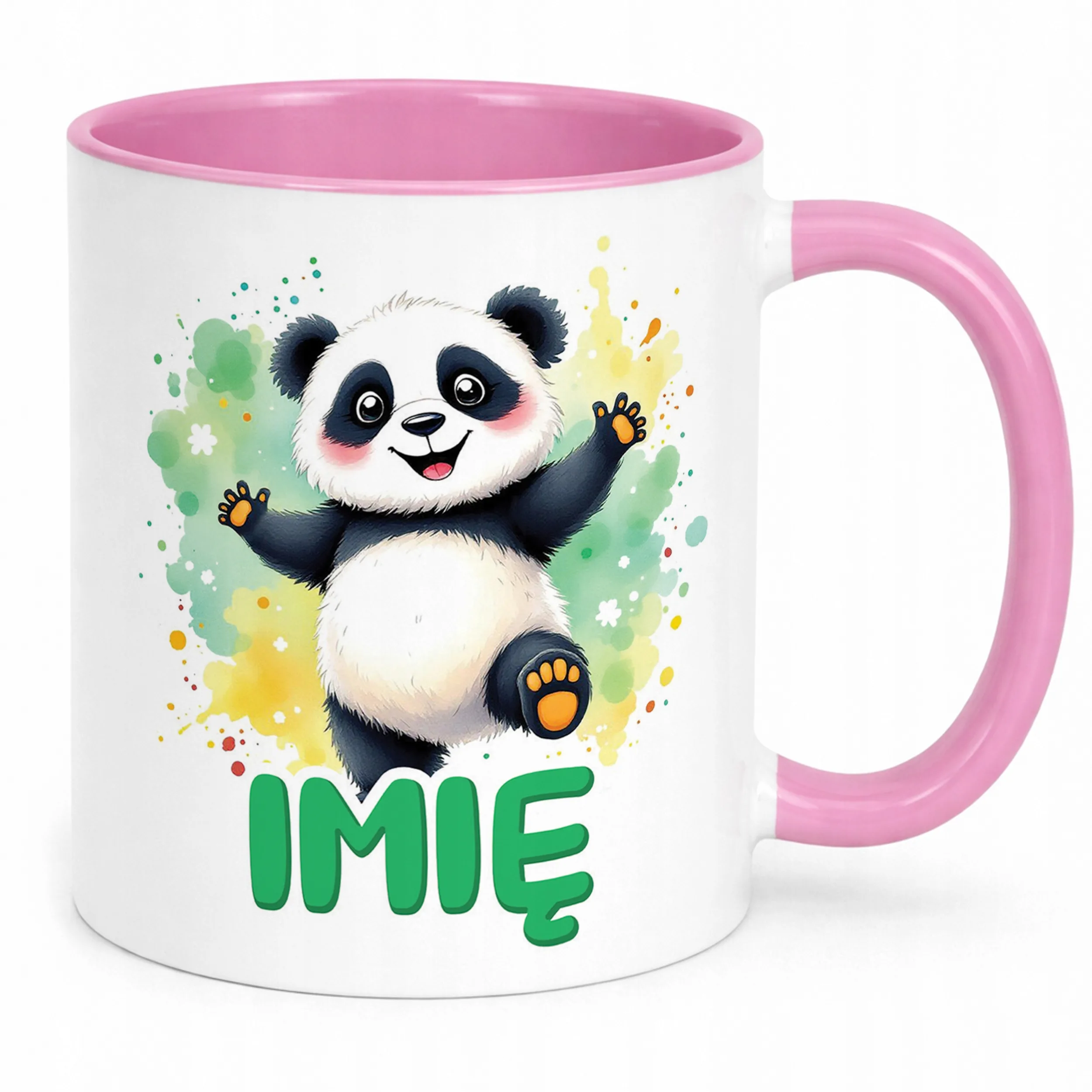 Kubek Różowy Personalizowany Panda Zwierzak Słodki Dla Dzieci
