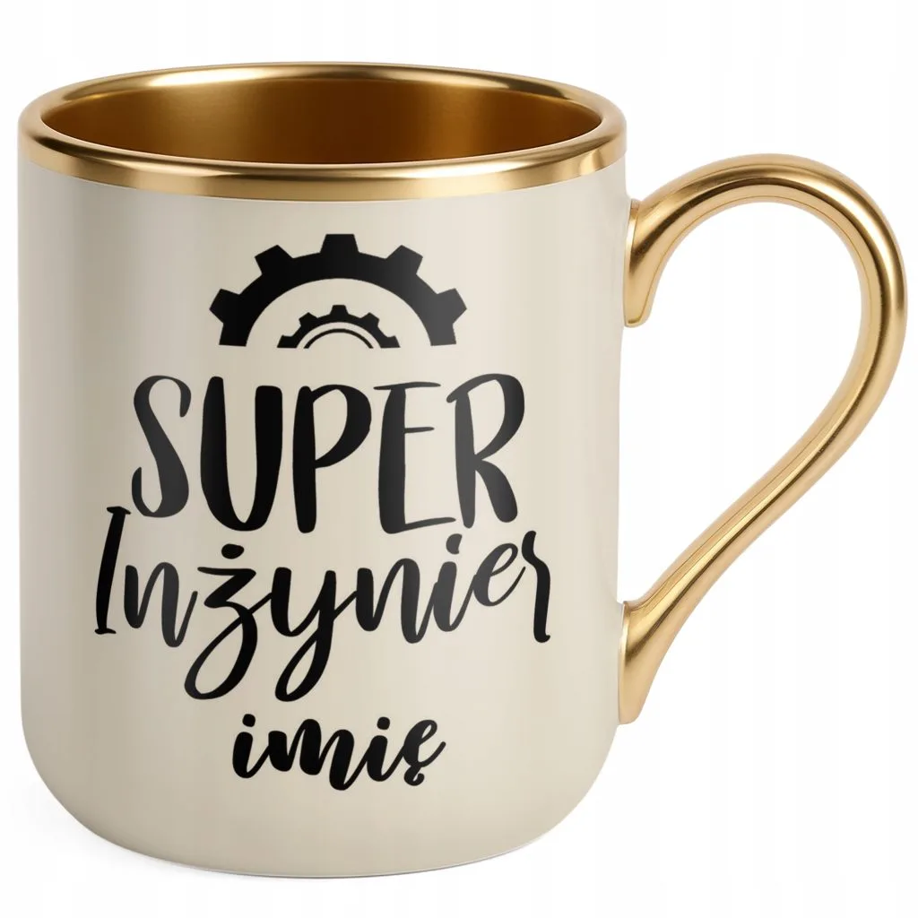 Kubek Premium Złoty Ecru Personalizowany Super Inżynier