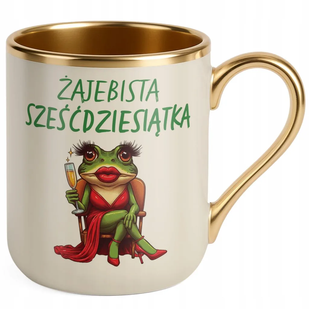 Kubek Premium Złoty Ecru Żajebista 60 Dla Kobiety Na Urodziny Prezent