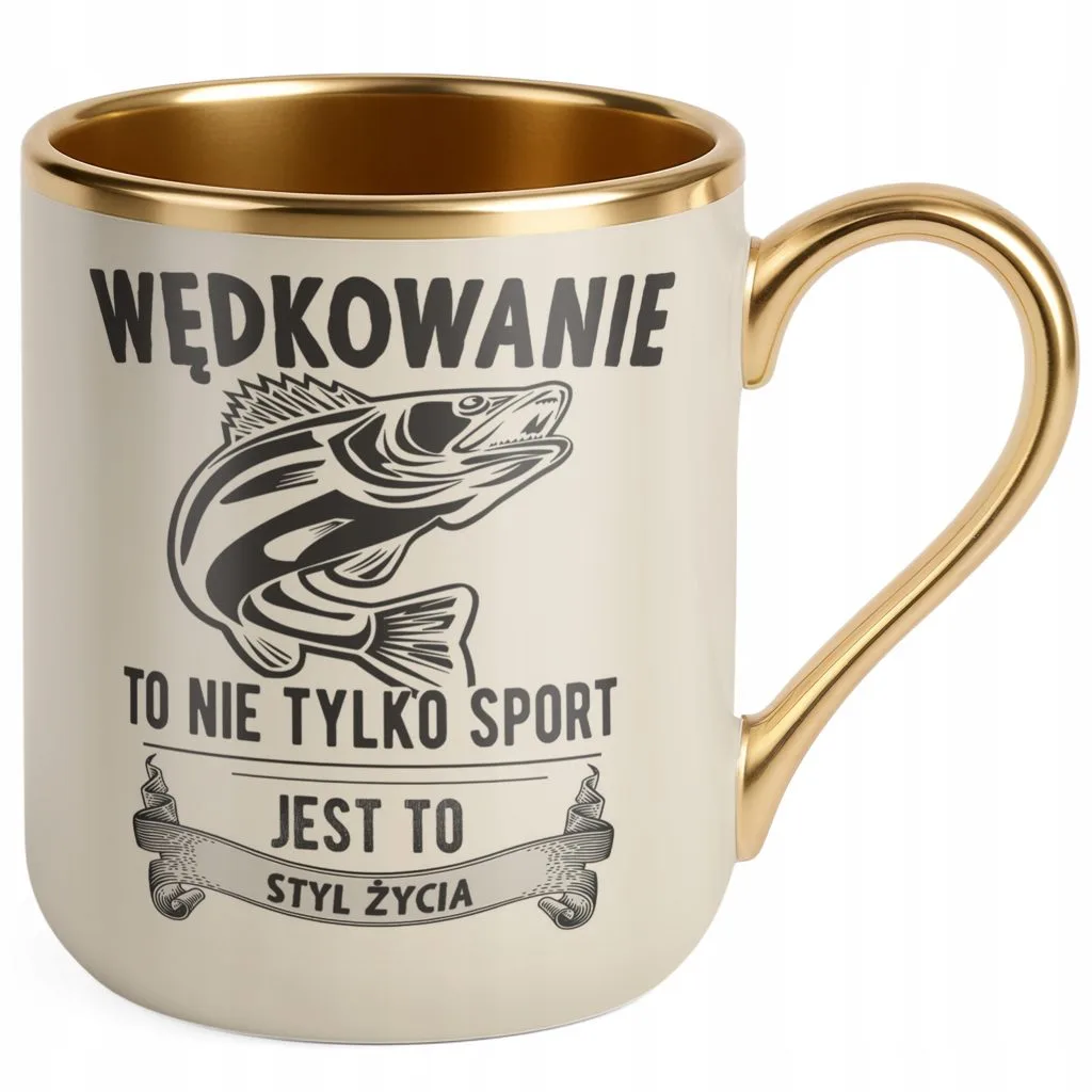 Kubek Premium Złoty Ecru Dla Wędkarza Wędkowanie Ryby Zabawny Prezent