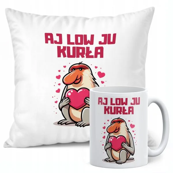 Zestaw Kubek + Poduszka 38x38 cm Walentynki Aj Low Ju Kurła Janusz Nosacz