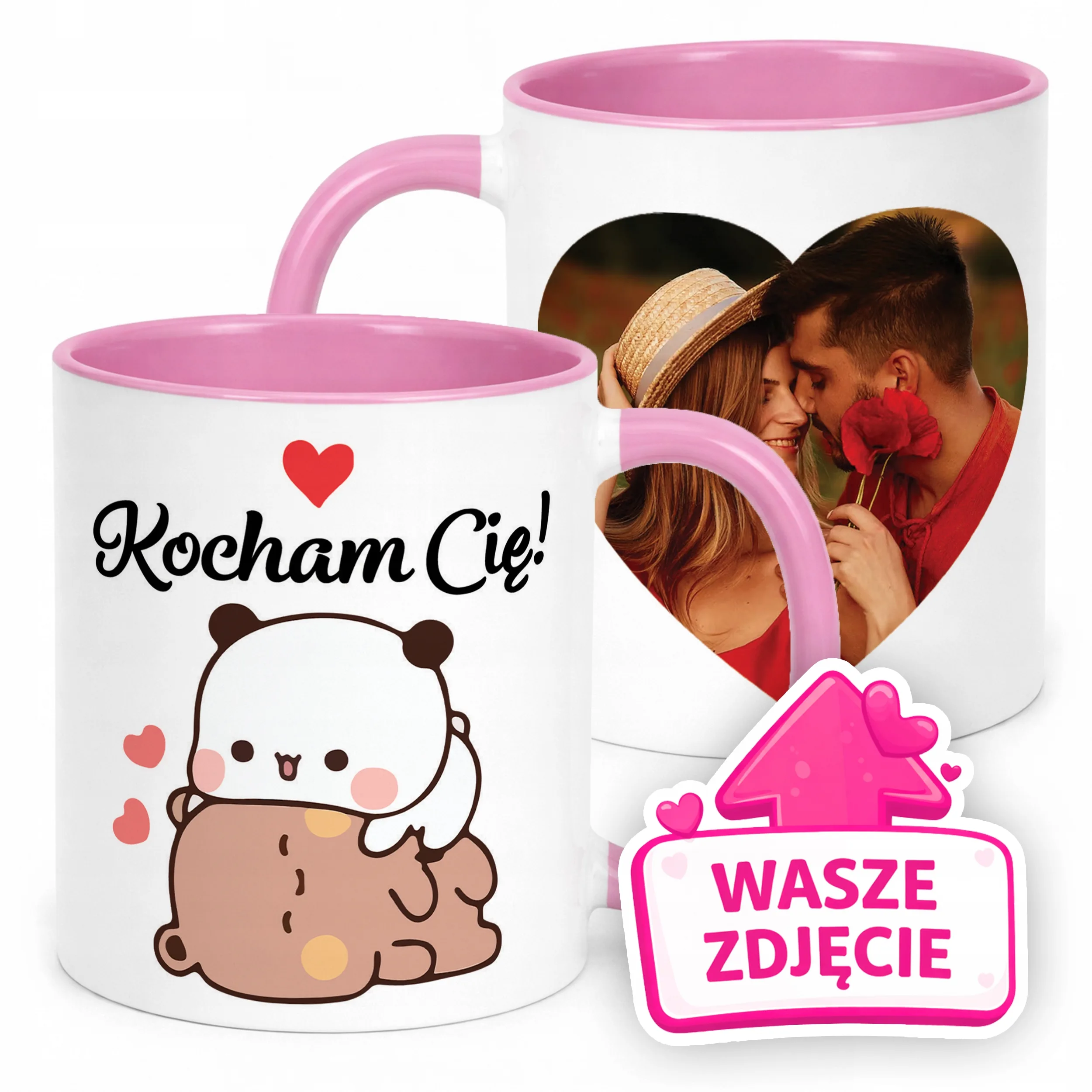 Kubek Różowy Z Własnym Zdjęciem Serce Walentynki Prezent Upominek