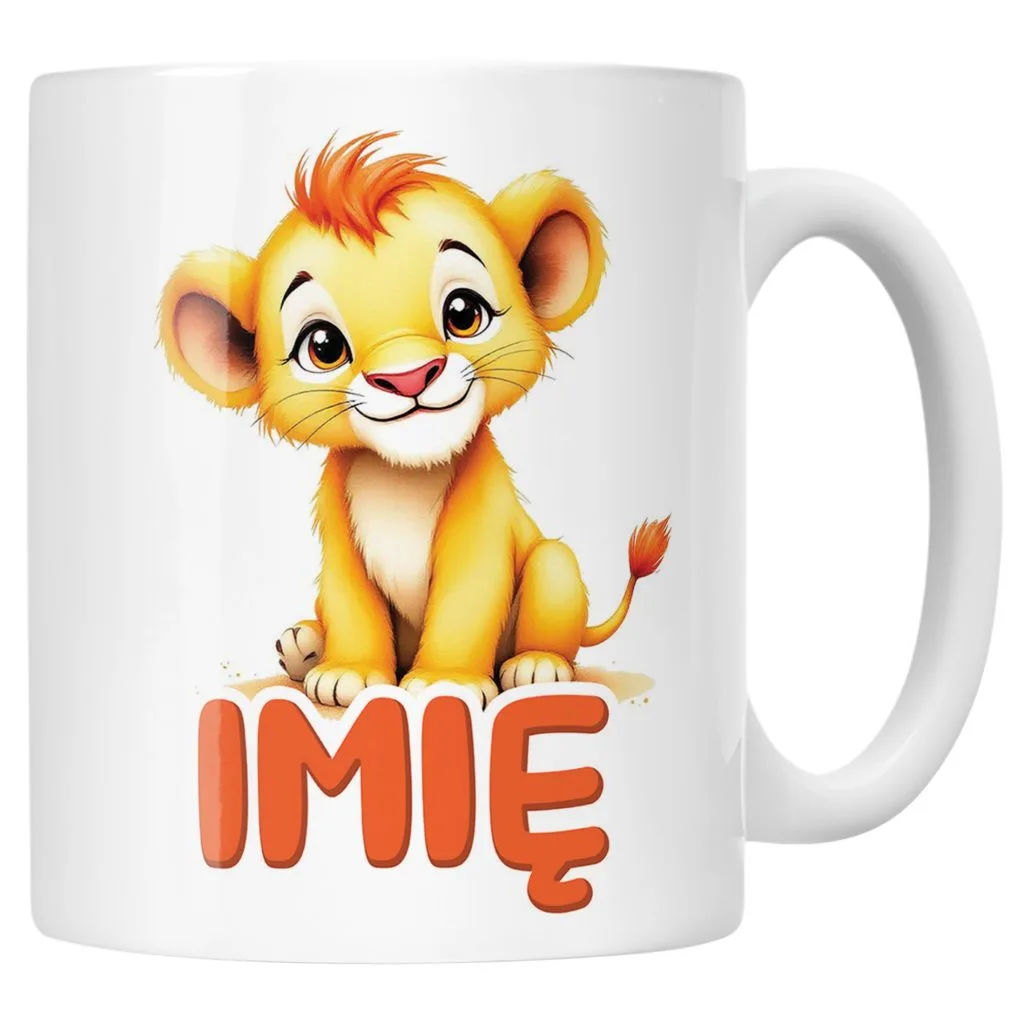 Kubek ceramiczny personalizowany Lew Zwierzak Słodki Dla Dzieci