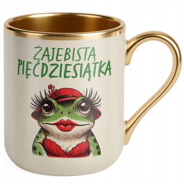 Kubek Premium Złoty Ecru Żajebista 50 Dla Kobiety Na Urodziny Prezent