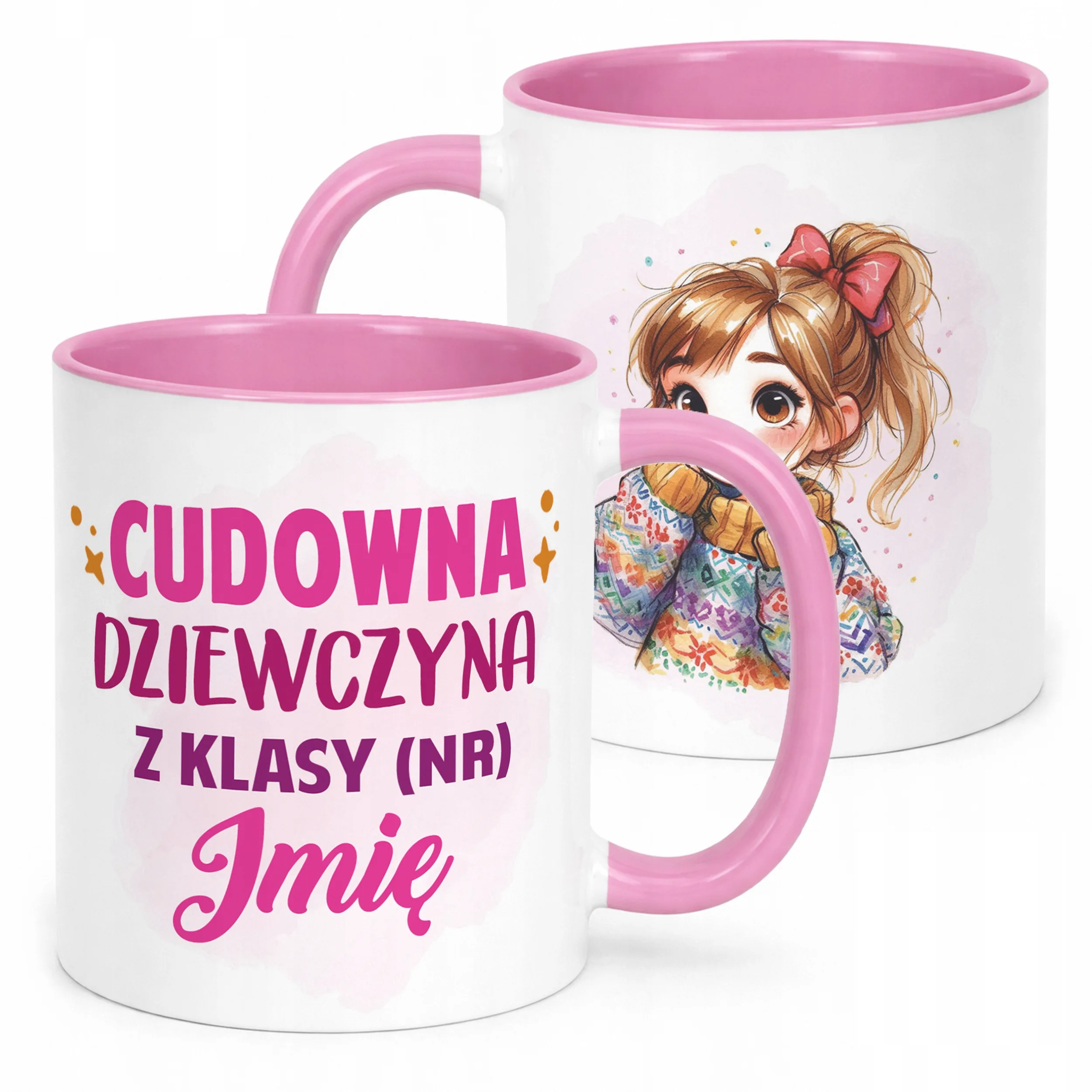 Kubek Różowy Z Imieniem Klasa Dzień Kobiet Dla Dziewczynki Prezent