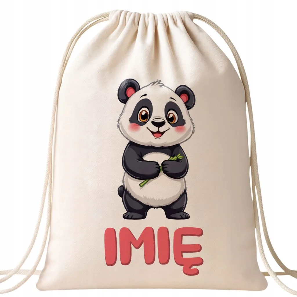 Plecak bawełniany Personalizowany Panda Zwierzak Słodki Dla Dzieci