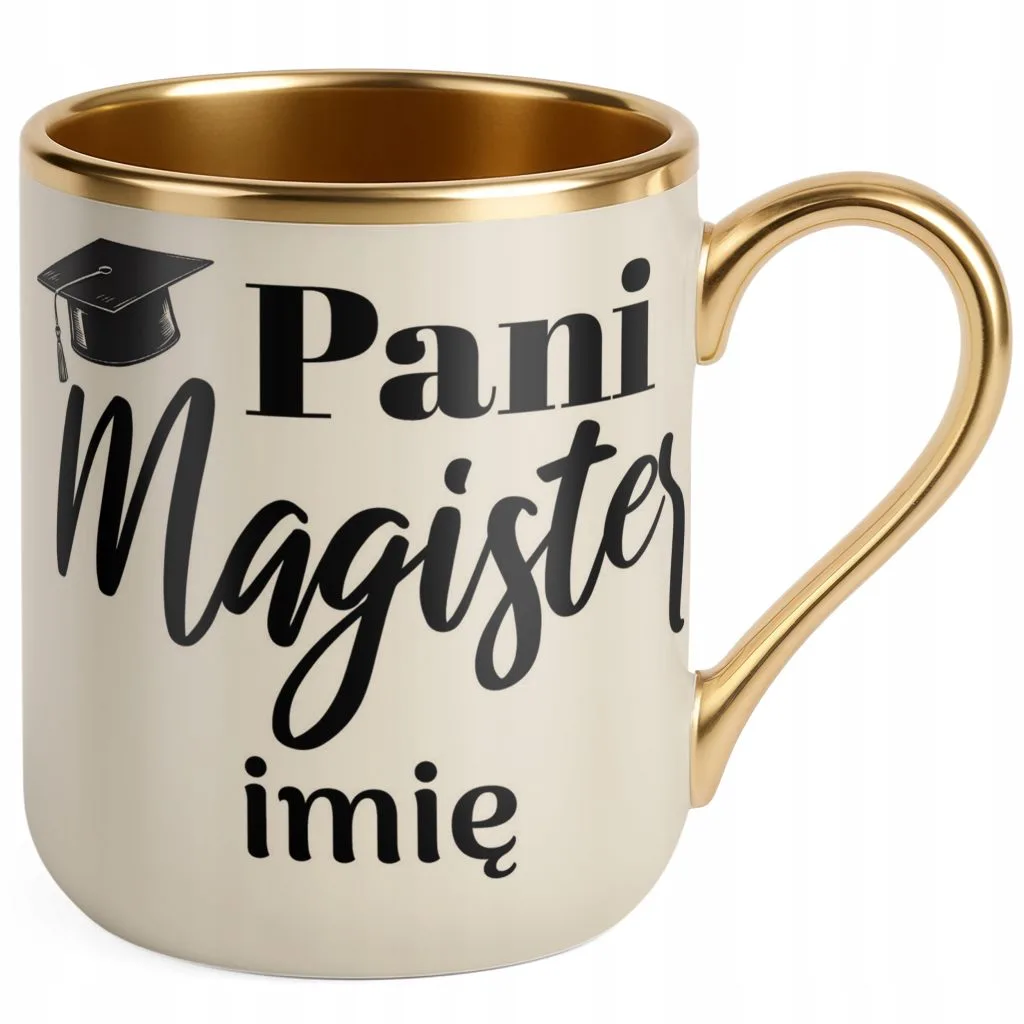 Kubek Premium Złoty Ecru Personalizowany Pani Magister