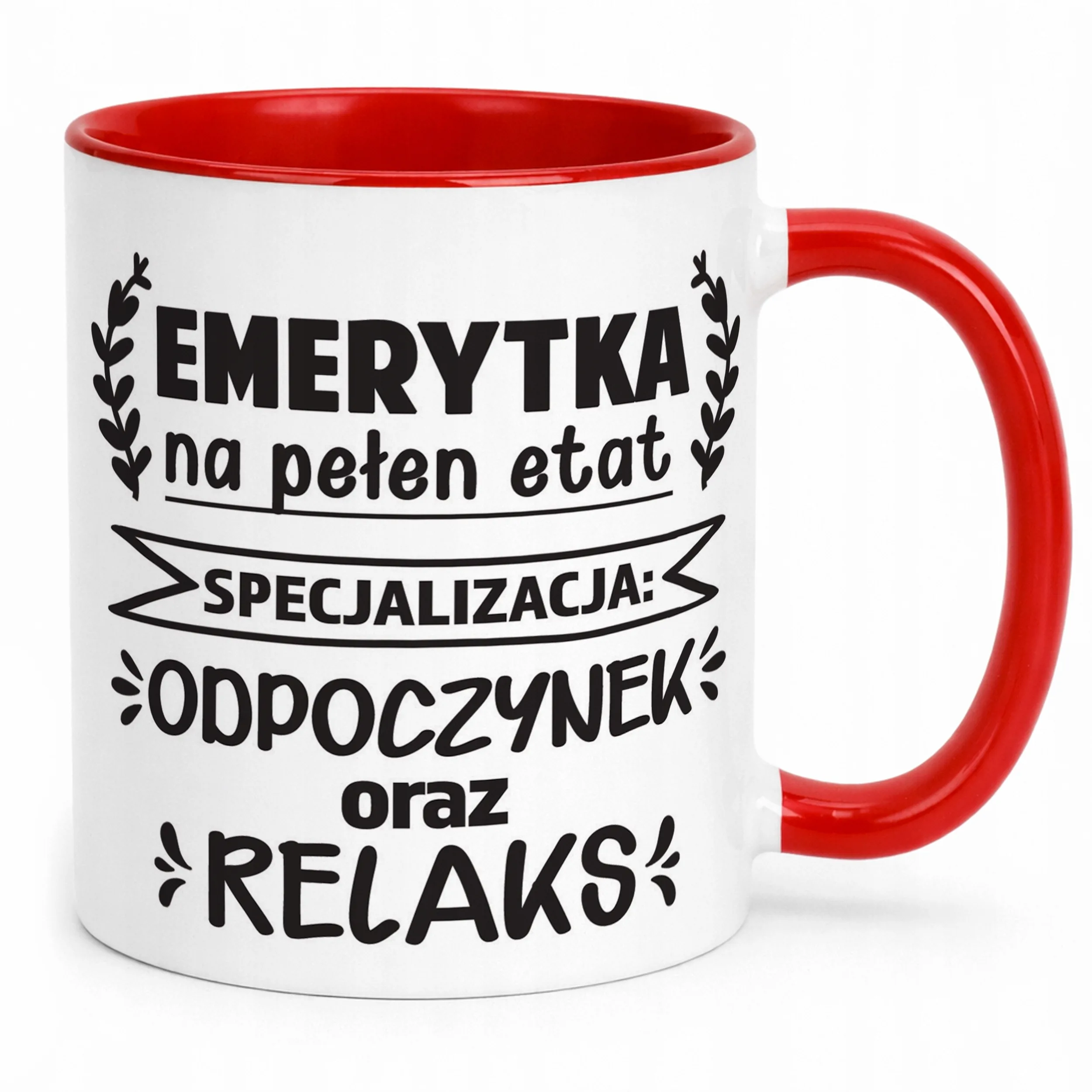 Kubek Czerwony z okazji Emerytury Dla Emerytki Prezent Upominek