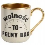 Kubek Premium Złoty Ecru Wolność To Pełny Bak Dla Fanów Motoryzacji Prezent