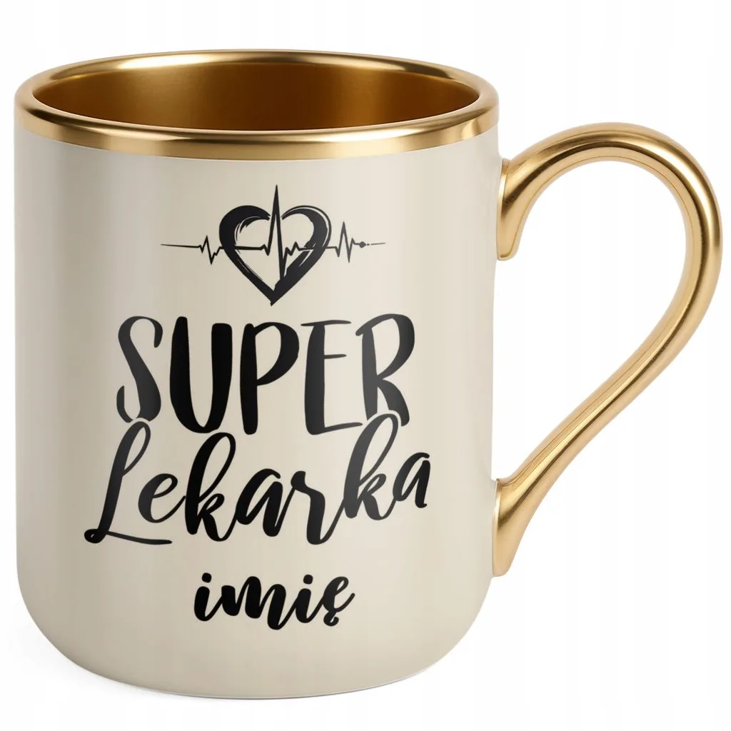 Kubek Premium Złoty Ecru Personalizowany Super Lekarka
