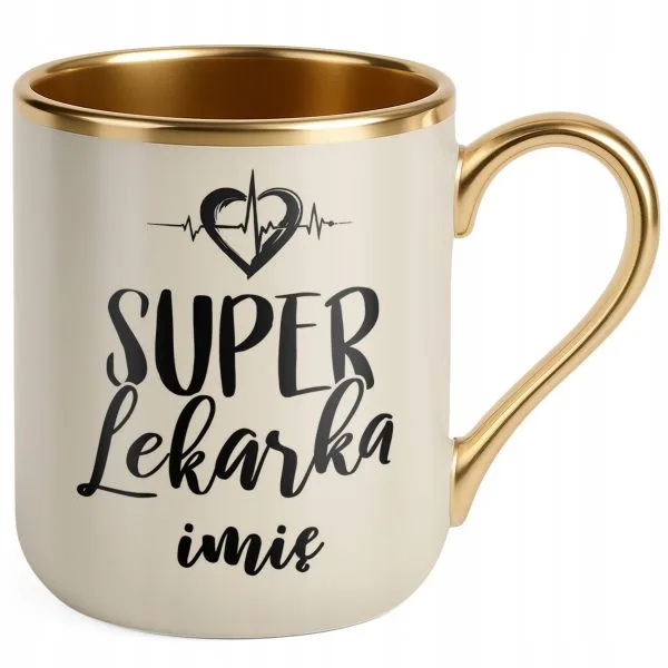 Kubek Premium Złoty Ecru Personalizowany Super Lekarka