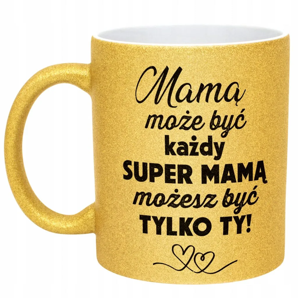Złoty kubek brokatowy Dzień Matki Dla Mamy Upominek Super Mama